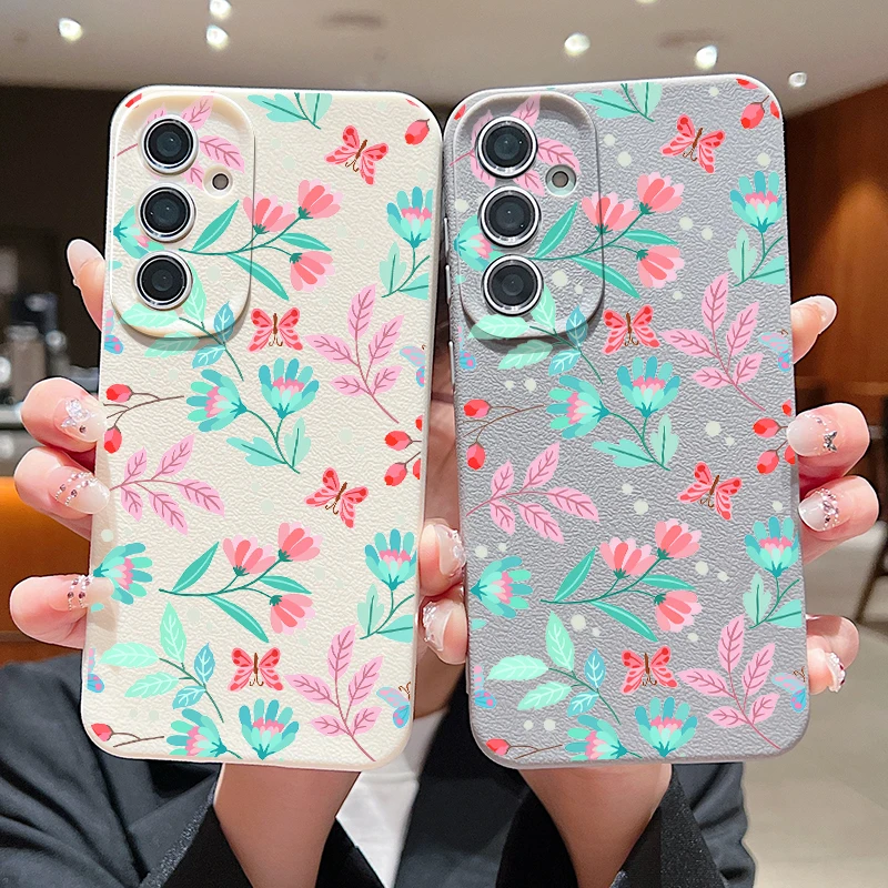 Чехол с принтом цветов и листьев для Samsung Galaxy A55 A35 A25 A15 S24 S23 S22 Ultra S21 S20 FE A16 A52 A53 A14 A34