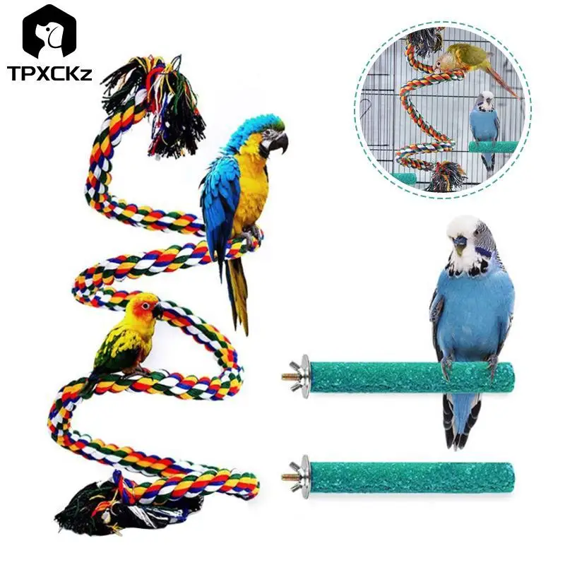 

Bird Parrot Swing Toys Set Chewing Standing Parakeet Perch Hammock Climbing Ladder Bird Cage Toys Parrot Accessories