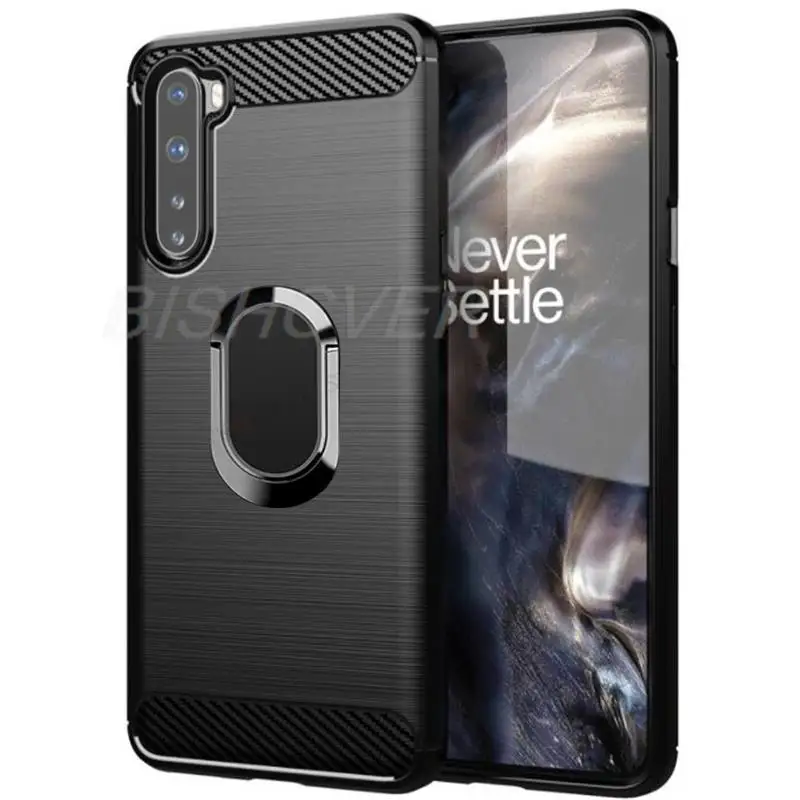 for oneplus nord 1nord brushed carbon fiber soft silicone phone case for oneplus nord magnetic ring stand cover free global shipping