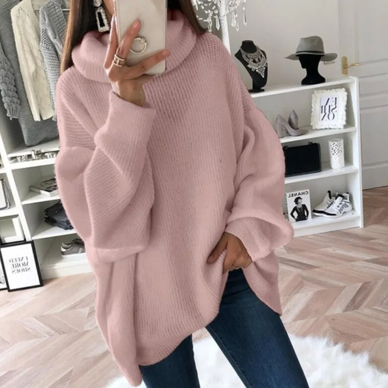 

Женская водолазка с длинным рукавом, вязаный свитер, пуловер большого размера на осень и зиму