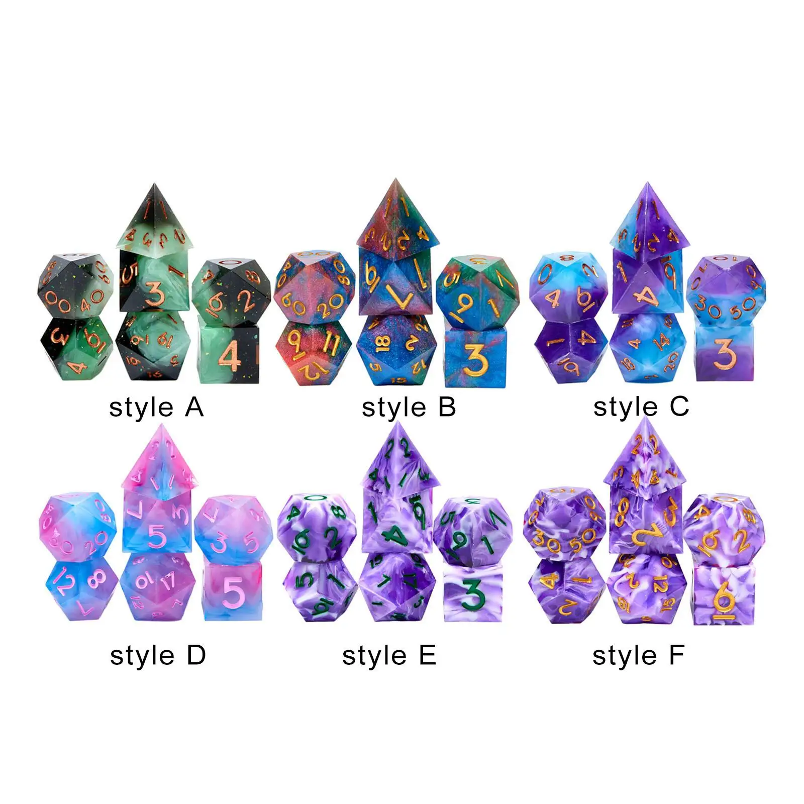 

7 Pieces Resin Polyhedral Dice D4~D20 Party Game Table Game for Role Playing Game