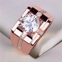 popular fashion business wide faced white zirconium ring for men copper european style engagement wedding party rings jewelry