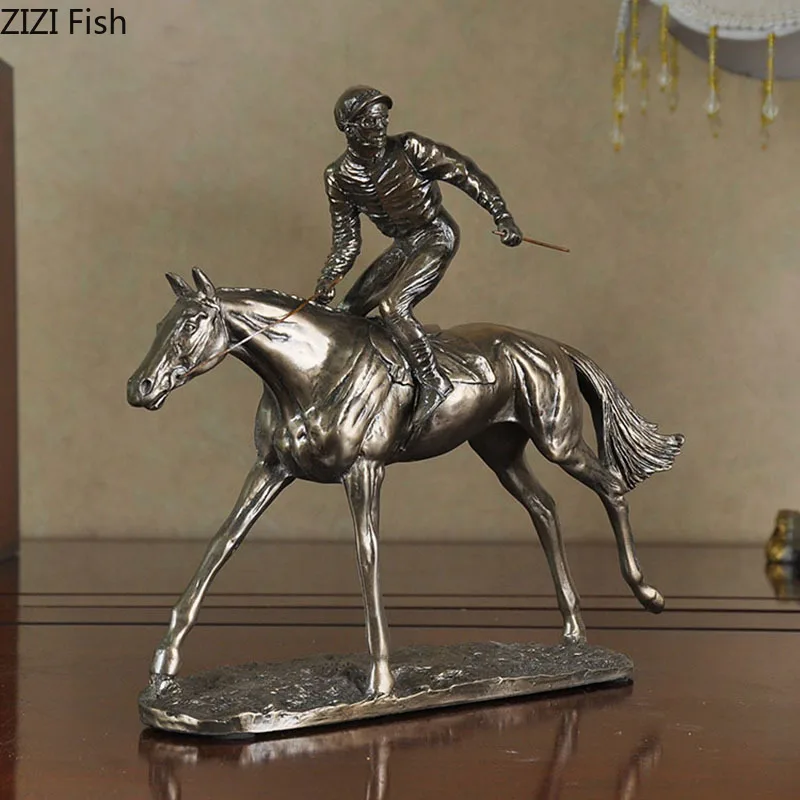 

Retro Horse Racing Rider Statue Resin Crafts Jockey Ornaments Desk Decoration Steed Sculpture Vintage Home Decor Furnishings