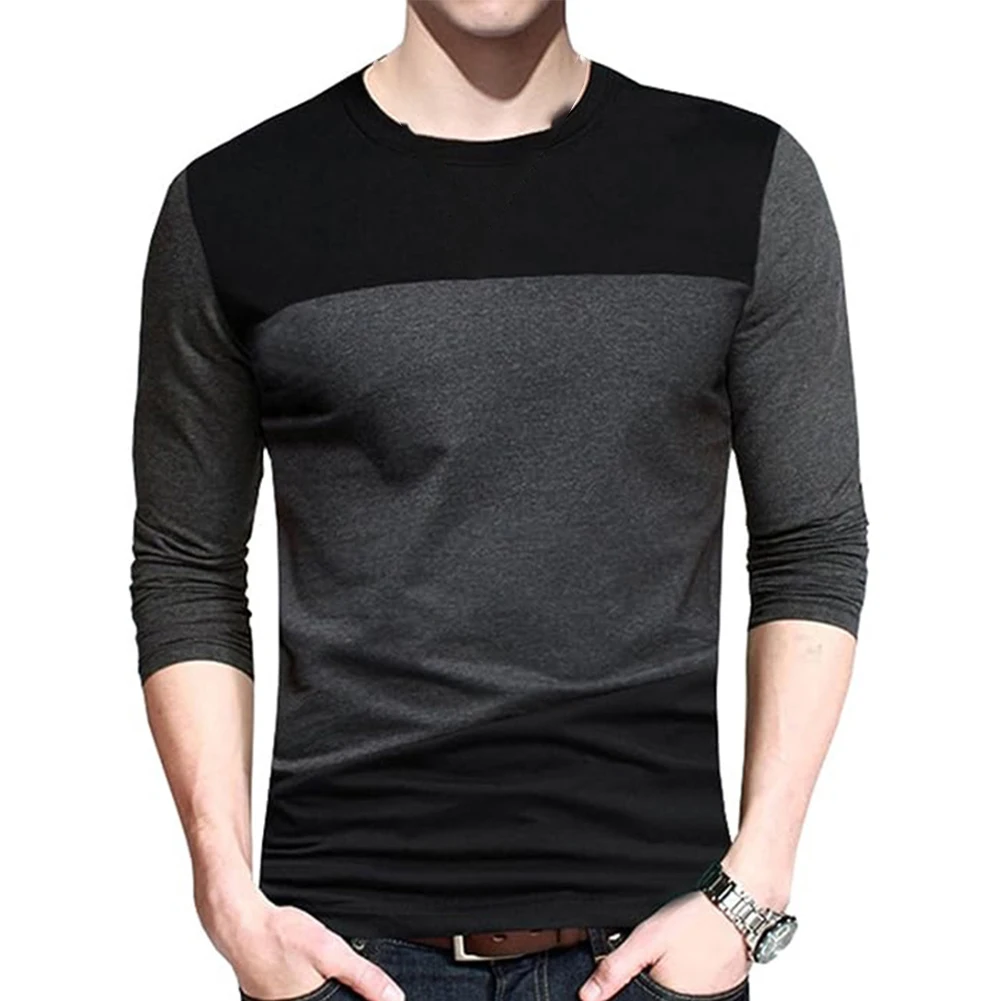

Casual Men's Color Patchwork T-shirts Slim Fit Long Sleeve Top Vintage O Neck Basic Pullover T Shirt Tees Tops Clothing