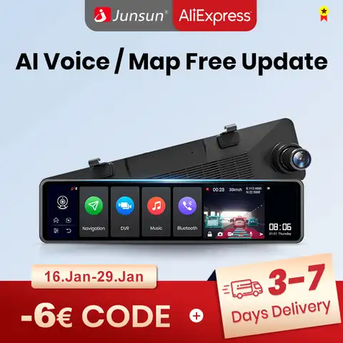 Junsun A104 4 + 32 ГБ AI Голосовое управление тройной экран 4G Android 8,1 Автомобильное зеркало заднего вида камера 12 дюймов ADAS DVR видеорегистратор Автомо...