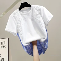 2022 fashion design striped t shirt for women stitching short sleeves t shirts new trend casual loose top tees