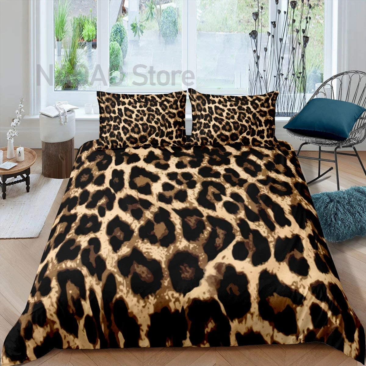 

Leopard Print Duvet Cover Polyester Fabric Bedding Set Zipper Design Soft Bedspread Queen King Comforter Set With Pillowcases