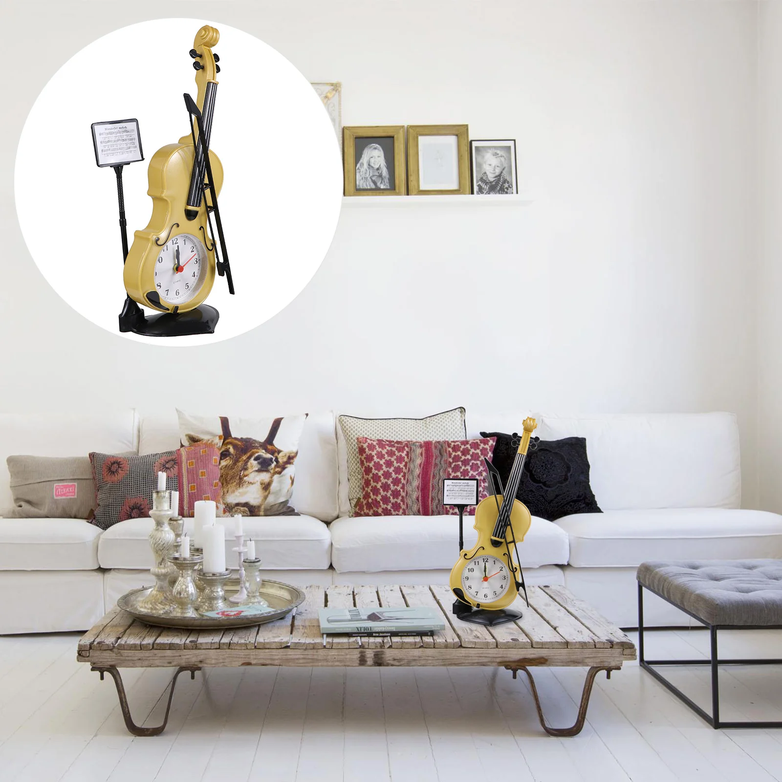

Clock Alarm Violin Bedside Desk Vintage Table Model Figurine Musical Instrument Digital Guitar Silent Kids Retro Time Toy Clocks