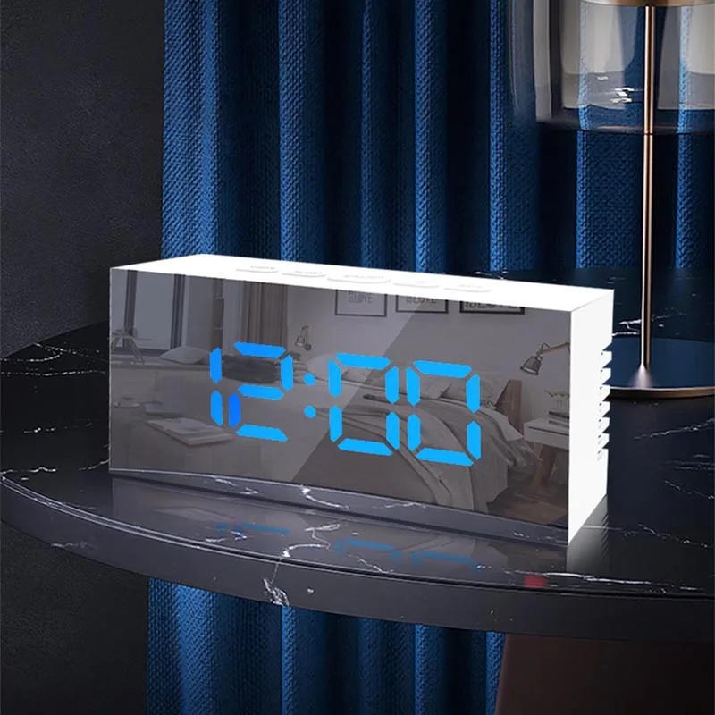 

Square HD Mirror LED Digital Alarm Clock With Night Lights Snooze Alarm Clocks Mirror Table Clock Surface Home Office Desk Watch