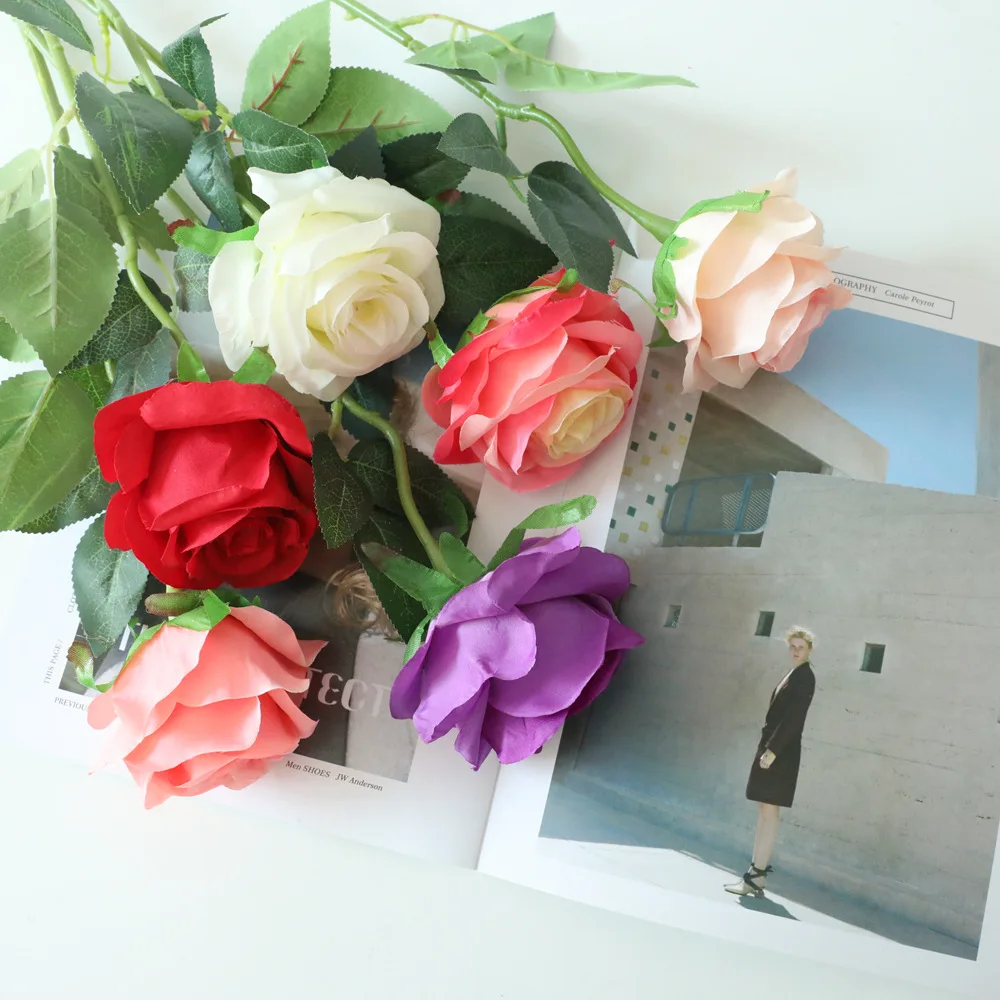 

52cm artificial silk high quality rose branch for Valentine's Day gift decoration fake roses flower red white wedding home decor