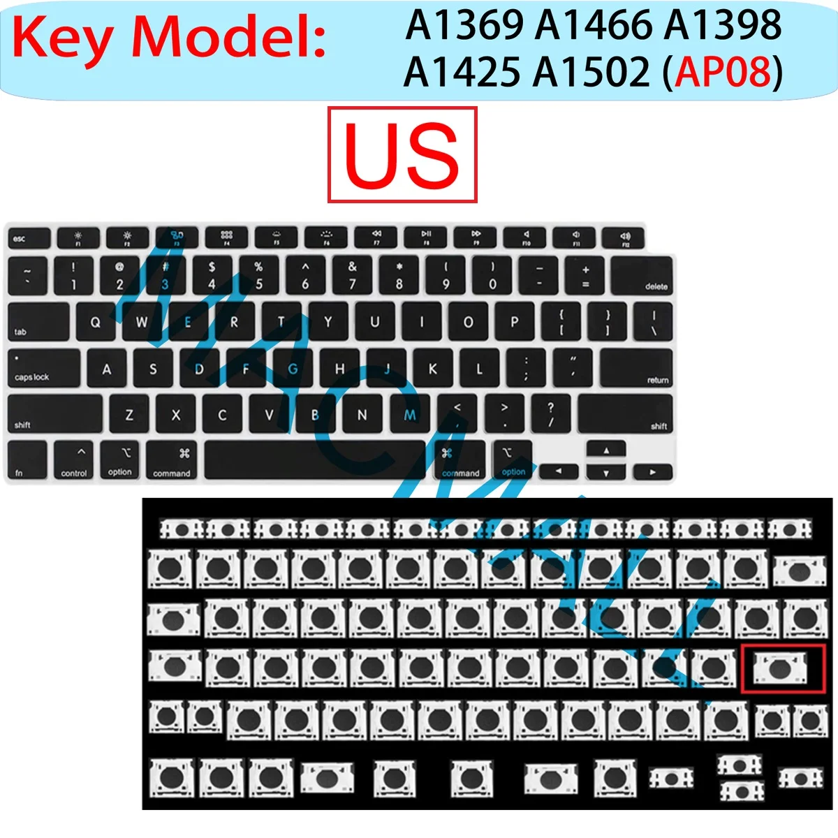 New AP08 For Macbook Air Pro Retina A1369 A1466 A1425 A1502 A1398 Keycap Keys with Hinge Scissor Clip Set