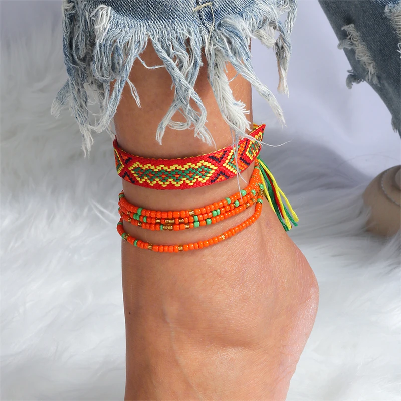 

Bohemian Handmade Beads Anklets Embroidery Braided Anklets Bracelets on Leg for Women Girls Summer Beach Jewelry Gifts