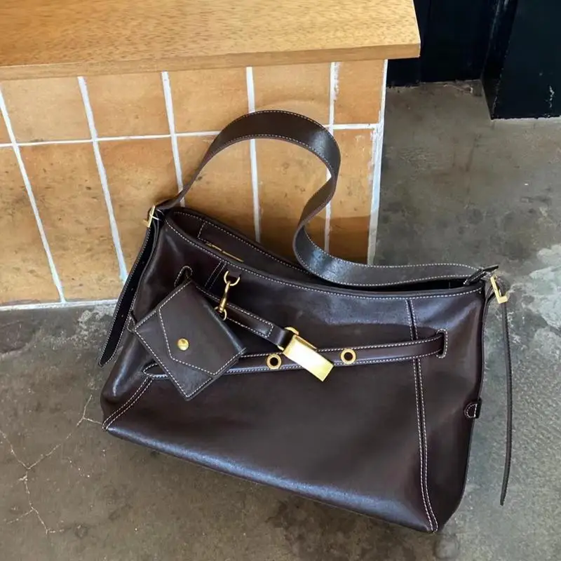 2024 Korean Sle High Sense Retro Underarm Bag Genuine Leather Commuter Soft Lock Pendant Over-the-shoulder Women |