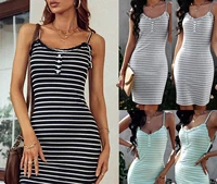 2022 summer new sling striped womens temperament bottoming bag hip dress female lady clothing