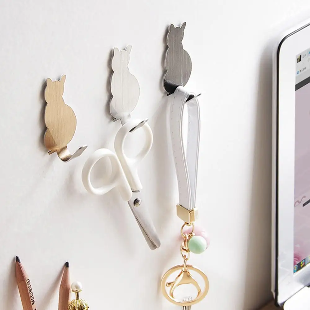

Kitchen Hanger 2pcs Self Adhesive Wall Key Hooks Cat Shape Storage Holder for Bathroom Stick Hanging Door Clothes Towel Racks