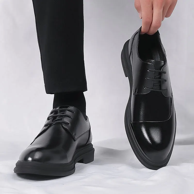 

Мужские классические кожаные туфли, черные повседневные деловые туфли с острым носком, на резиновой подошве, новинка 2023