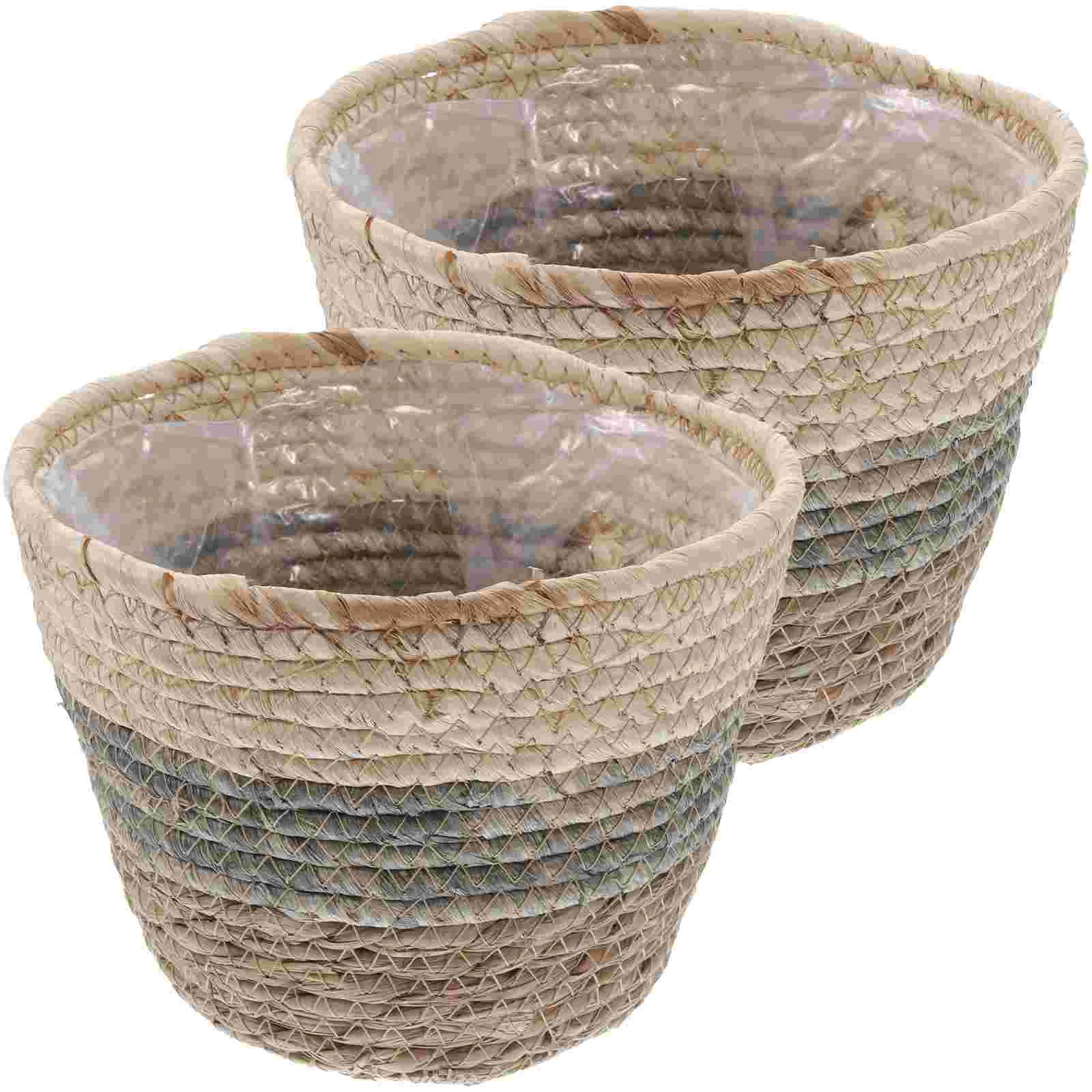 

2Pcs Straw Woven Flower Baskets Delicate Flowerpots Weaving Baskets for Balcony Garden