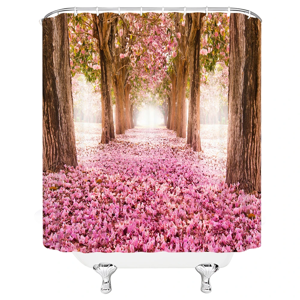 

Cherry Blossoms Flower Shower Curtain Spring Tree Outdoor Blooming Floral Plant Bathroom Decor Curtain Set Waterproof Fabric