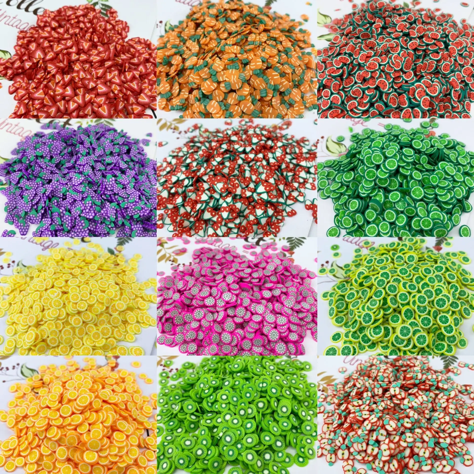 

1000pcs/pack Fruit Slices Clay Nail Art Accessories Imitated Fruits Chip Heart for Resin Filler soft Pottery Craft Manicure Part