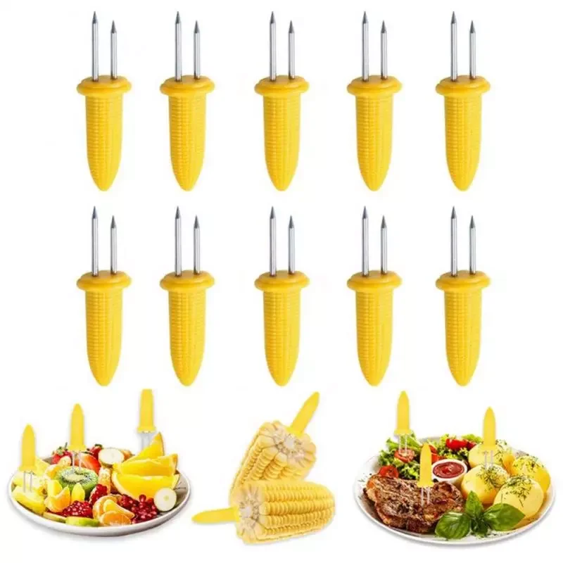 10PCS Small Barbecue Fork Stainless Steel Corn Forks Corn on The Cob Grilling Fork Portable Fruit Holder Outdoor Barbecue Tools