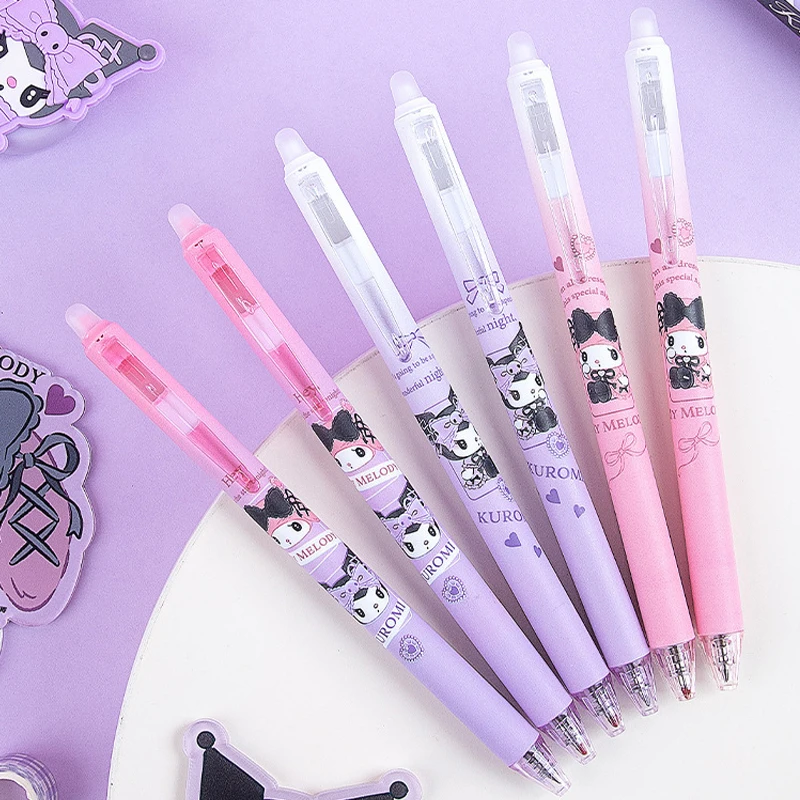 

Черная стираемая ручка Sanrio My Melody Kuromi, 2 шт., мультяшная Милая ручка для подписи, обязательная вещь для высокой красоты, студенческие подарки