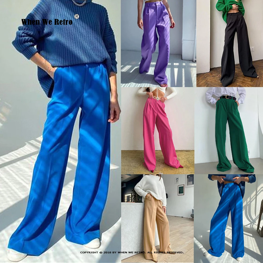 2023 Candy Colors Office Women's Pants Fashion Loose Full Length Ladies Trousers Casual High Waist Wide Pants For Women VP0120