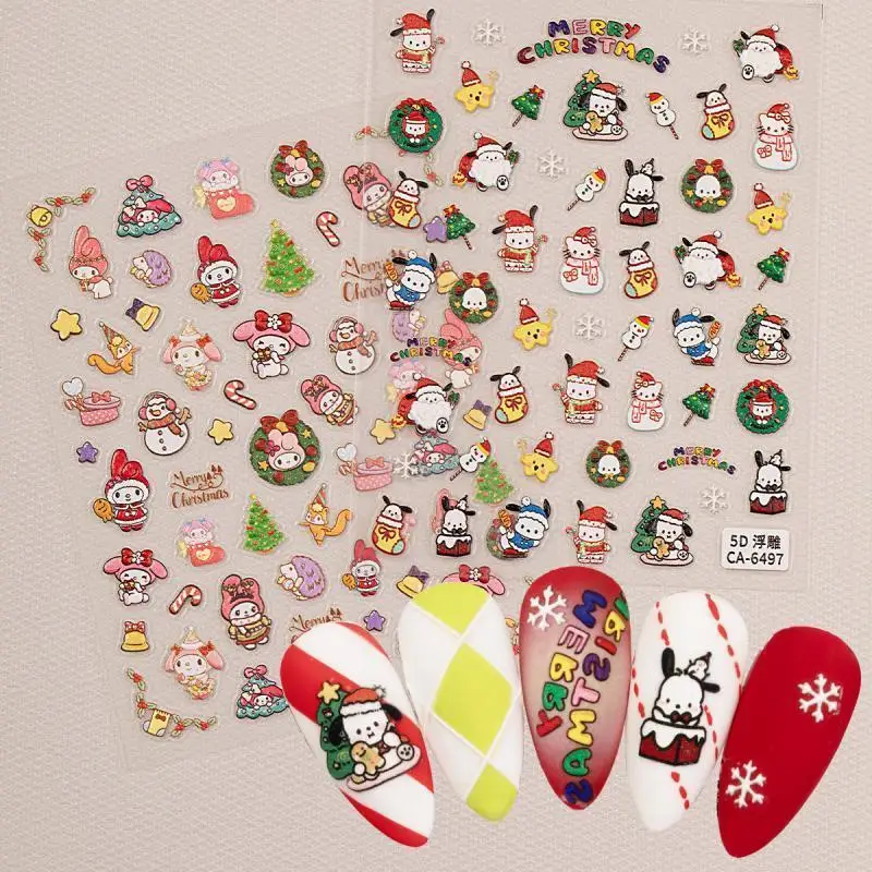 Kawaii 5D Sanrio рождественские наклейки для ногтей мультфильм Hello Kitty Kuromi My Melody Cinnamoroll
