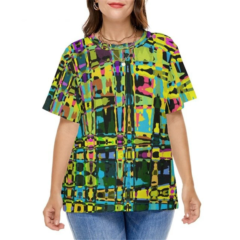 

New Colorful Abstract 3D Print T-shirt Women Gradient Neon Swirl T Shirts Streetwear Oversized Y2k Harajuku Tops Tees Clothing