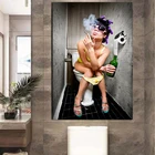 Современный туалет, Сексуальная фотография, гравировка, девушка, курить и пить, ванная комната, настенное искусство, картина, плакат, украшение