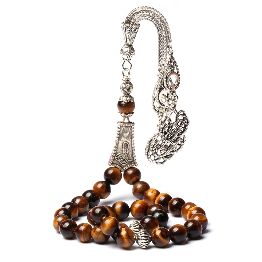 

Islamic Tasbih Manufacturers 8MM Purple Stone Metal Tassel Muslim Rosary Prayer Beads Tespih