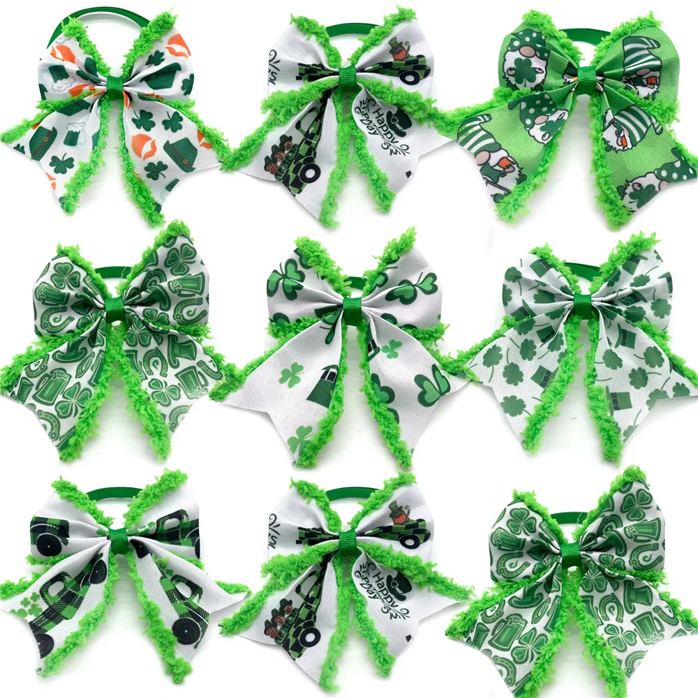 

30/50pcs Dog Collars ST Patrick's Day Bow Ties Clover Dog Cat Bows Pet Dog Bow Tie Grooming Accessories Green Bows