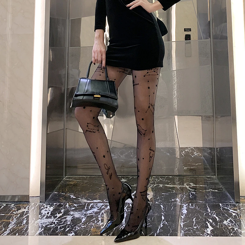 Женские колготки с созвездиями пикантные женские чулки модные черные шелковые