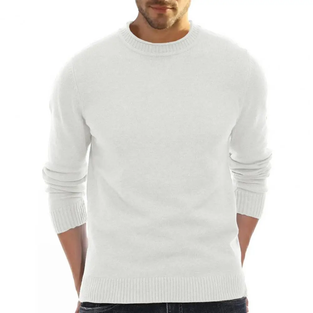 

Men Sweater Solid Color Soft Breathable Anti-pilling Slim Fit Round Neck Long Sleeve Knit Elastic Fall Sweater Men Clothes