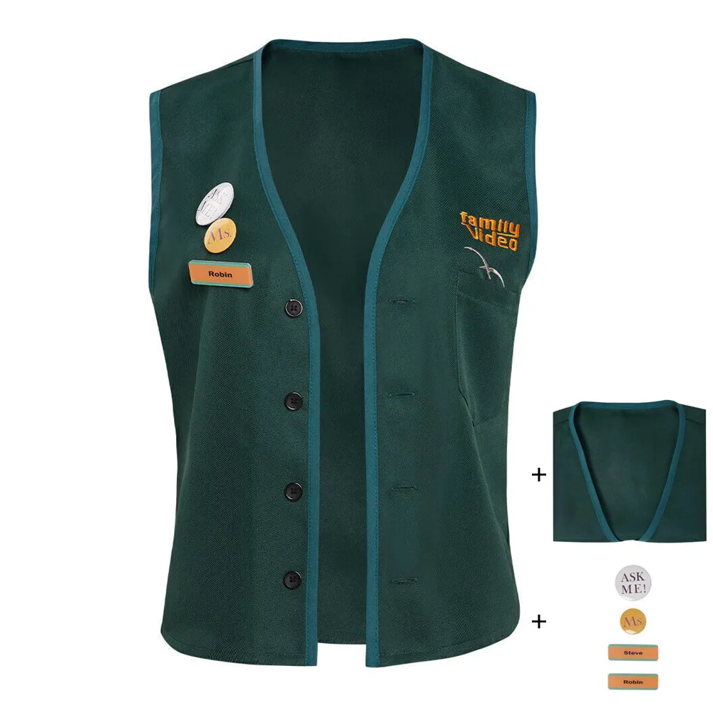 

TV Stranger Things Robin Steve Harrington Cosplay Costume Green Vest Badges Outfit Halloween Carnival Party Suit For Adult Child