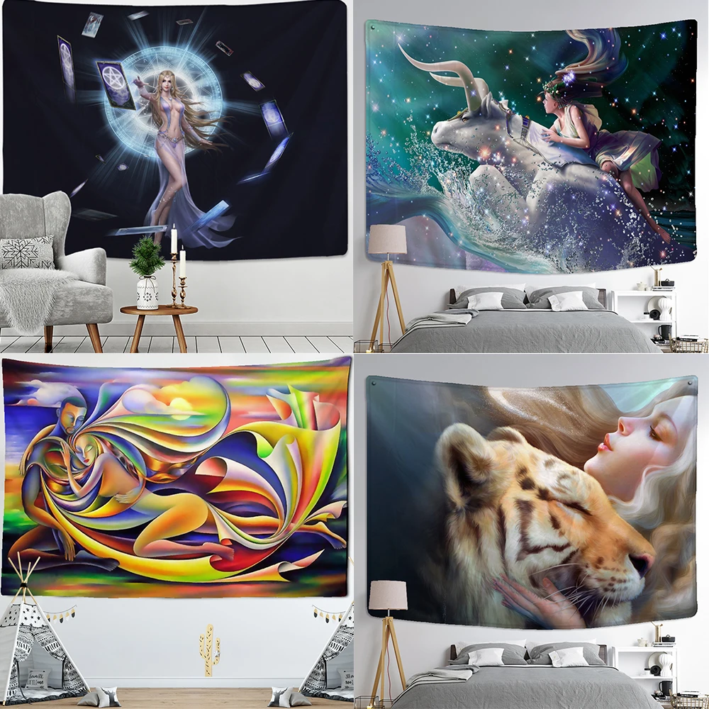 

Customizable Bohemian Decoration Hippie Kiss Psychedelic Abstract Rug Cloth Halloween Creative Oil Painting Tapestry