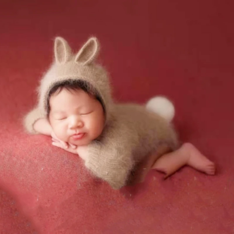 

2Pcs Knitted Baby Hat Romper Set Newborn Photography Clothing Outfit Infants Photo Shooting Clothing Photography Props