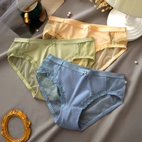 new lace sexy traceless ice silk underwear womens middle waist breathable womens panties hollowed out perspective briefs