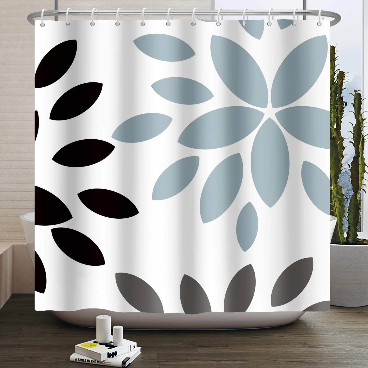 

Waterproof Shower Curtains Geometric Art Cherry Blossom Petals Pattern Home Decor Bathroom Accessories Shower Curtain With Hooks