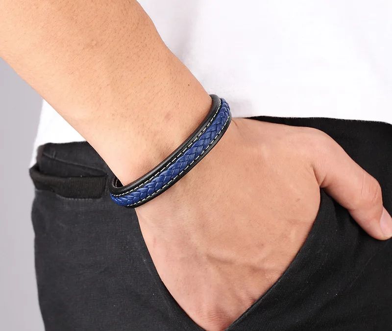 

Мужской кожаный браслет с магнитной застежкой, золотистый браслет из нержавеющей стали в стиле панк, ювелирные изделия, подарочные аксессу...