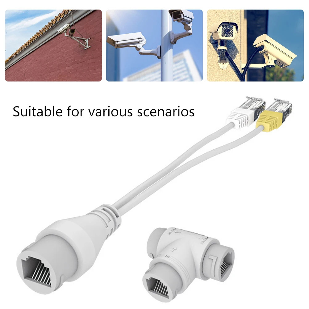 

POE Cable Connector Splitter Plug and Play 2-in-1 Power Connector Supports 4/8-core for Security Camera Install Accessories