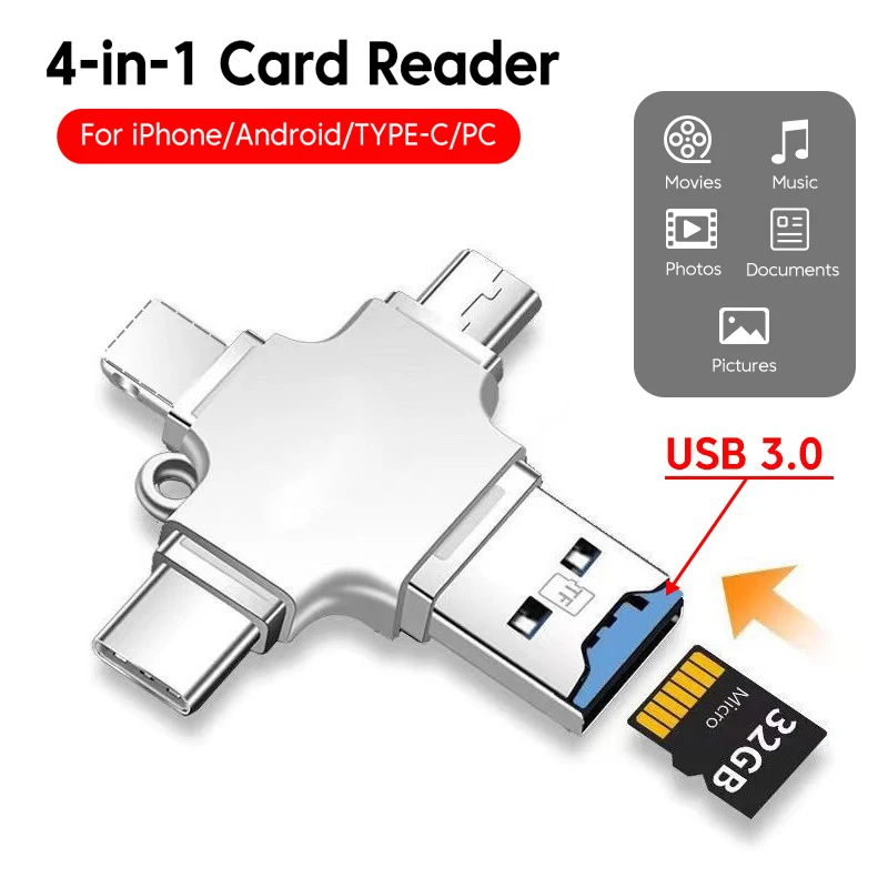 OTG Card Reader Adapter USB3.0 to Micro IOS Type C Converter TF Memory Card Adapter For PC Apple Android Huawei Xiaomi  Samsung