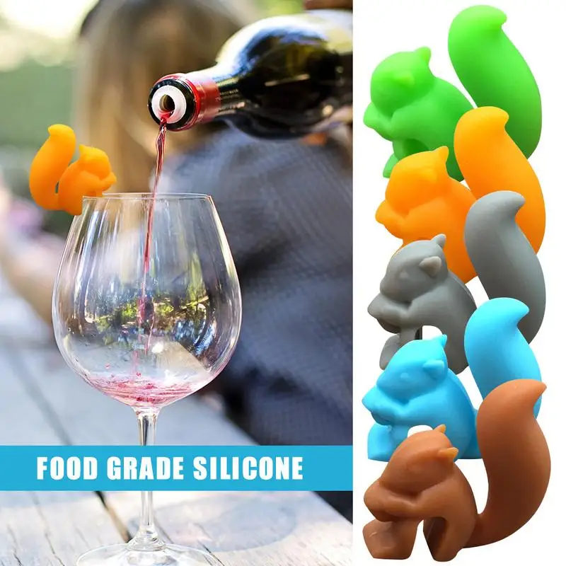 

15PCS Silicone Wine Glass Recognizer Whiskey Cup Mug Logo Tea Bag Holder Hangers Cute Drink Markers Squirrel Shaped Glass Charm