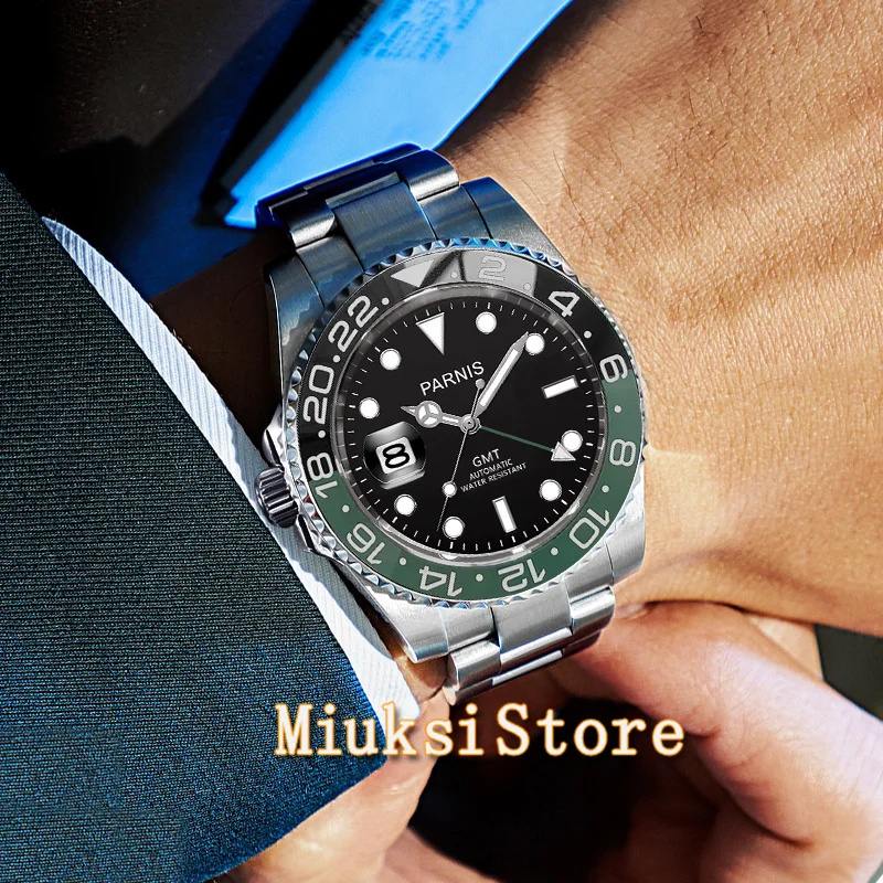 Мужские автоматические часы с сапфировым стеклом PARNIS 40 мм новая левая Корона