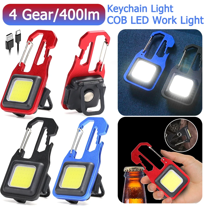 

Portable Mini COB LED Keychain Light Bottle Opener Rechargeable Emergency Lamp 4 Gear IPX4 Waterproof for Outdoor Camping Hiking