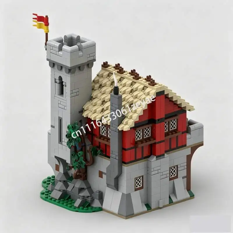Фото Набор для сборки средневекового замка-гостиницы MOC 1109: Архитектурная модель, развивающая игрушка, креативный коллекционный подарок, конструктор из блоков №1