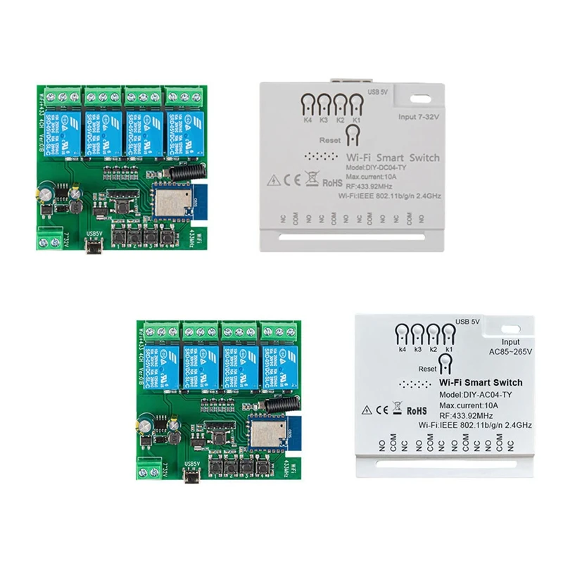 Умный выключатель 4CH с таймером и поддержкой Wi-Fi USB 5 В 2 4 ГГц