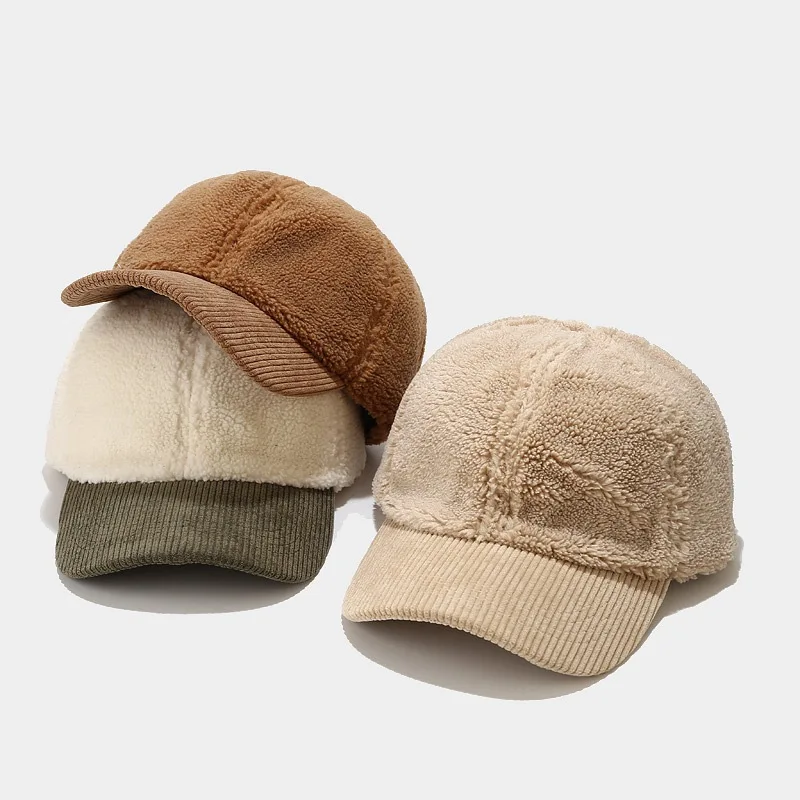 

Corduroy And Lambswool Baseball Cap Women Men Winter Fashion Snapback Caps Warm Plush Trucker Hat Visor Adjustable
