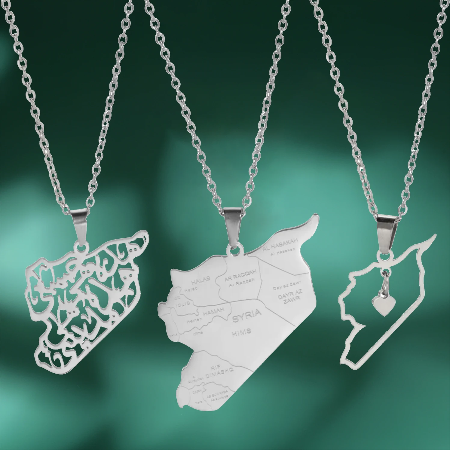 LIKGREAT карта Сирии сердце кулон ожерелья из нержавеющей стали модное колье сирианы