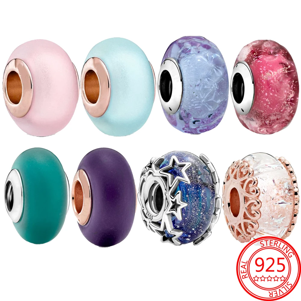 Новое поступление 925 Серебро Роза серия Розовый граненый муранское стекло