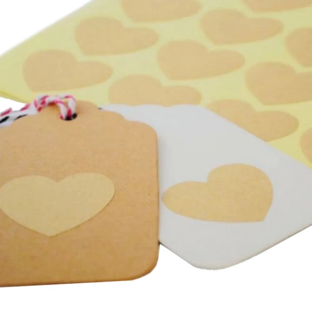 

120pcs/10 sheet Blank Kraft Heart Sticker for Handmade Products DIY Gift Point Sticker For Party Favor Gift Bag Candy Box Decor